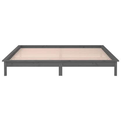 Solid Wood Grey LED Bed Frame 120x200 cm - No Mattress Included