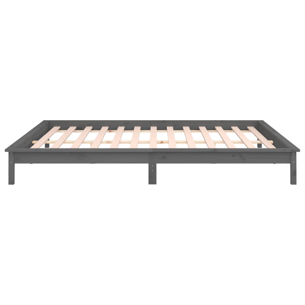 Solid Wood Grey LED Bed Frame 120x200 cm - No Mattress Included