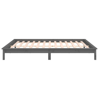 Solid Wood Grey LED Bed Frame 120x200 cm - No Mattress Included