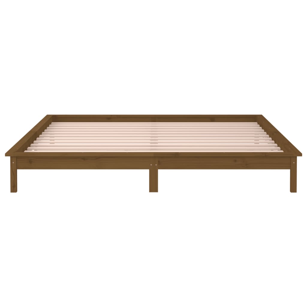 Solid Wood LED Bed Frame, Honey Brown, 160x200 cm, No Mattress
