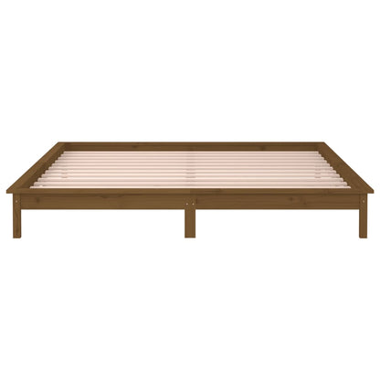Solid Wood LED Bed Frame, Honey Brown, 160x200 cm, No Mattress