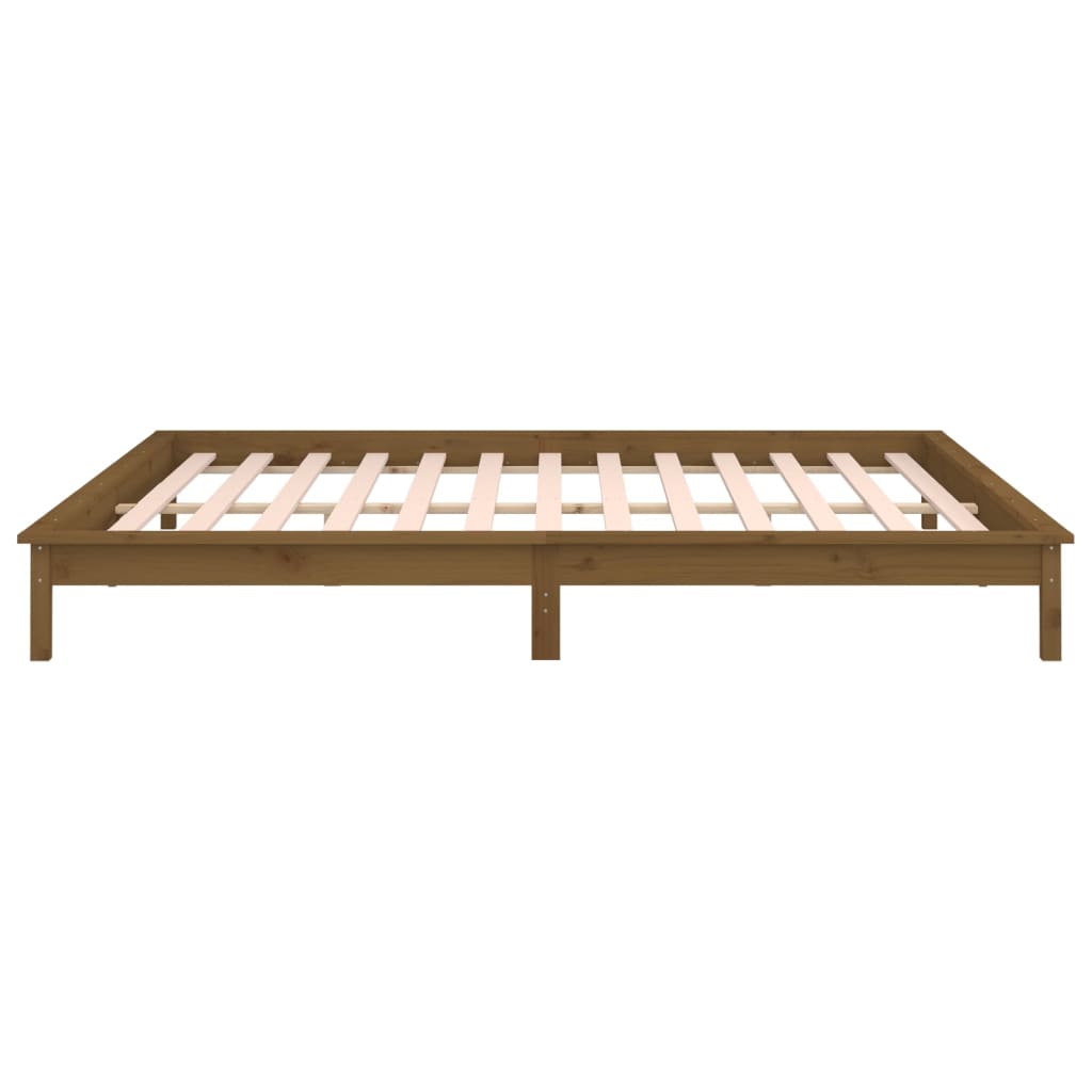 Solid Wood LED Bed Frame, Honey Brown, 160x200 cm, No Mattress