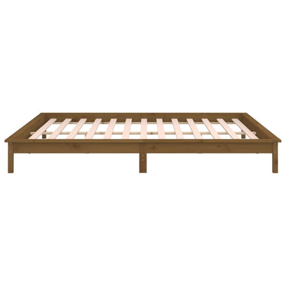 Solid Wood LED Bed Frame, Honey Brown, 160x200 cm, No Mattress