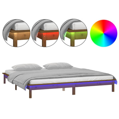 Solid Wood LED Bed Frame - Honey Brown, 200x200 cm (No Mattress)