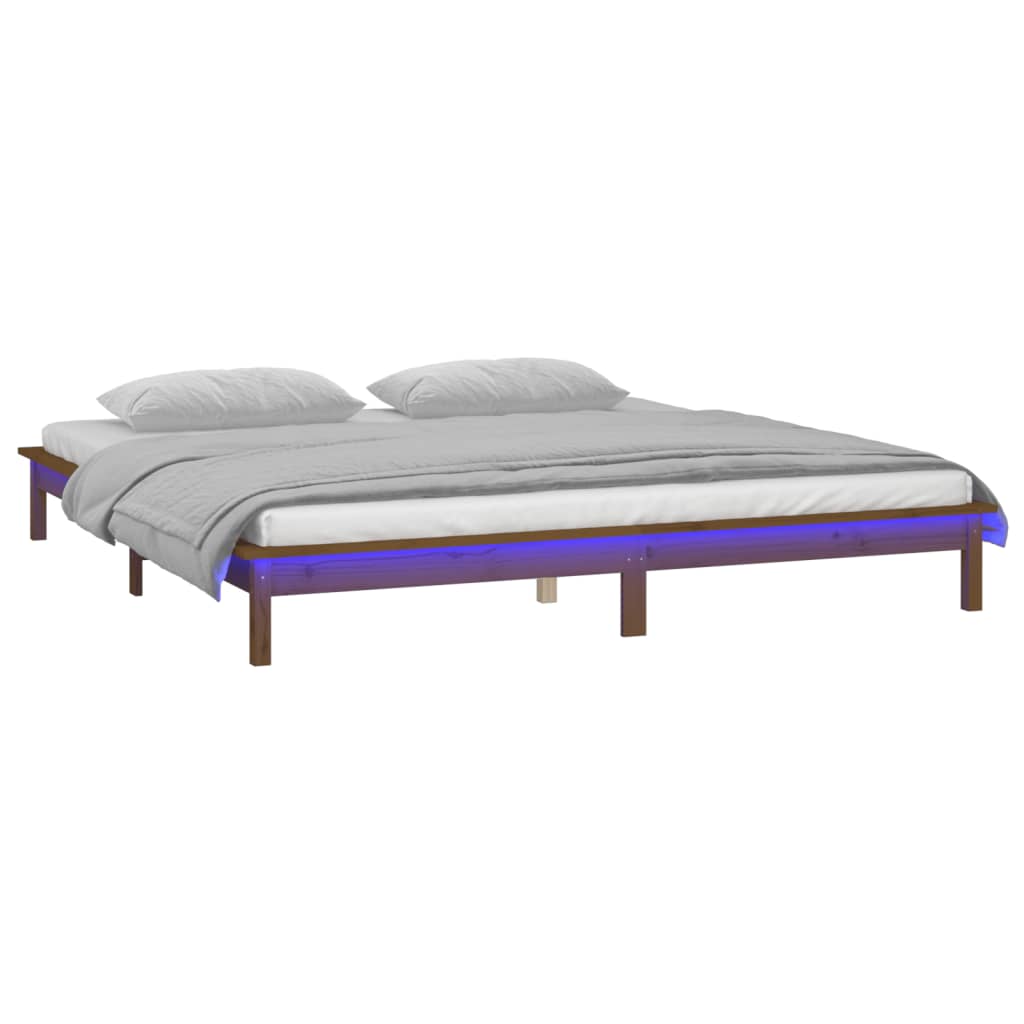 Solid Wood LED Bed Frame - Honey Brown, 200x200 cm (No Mattress)
