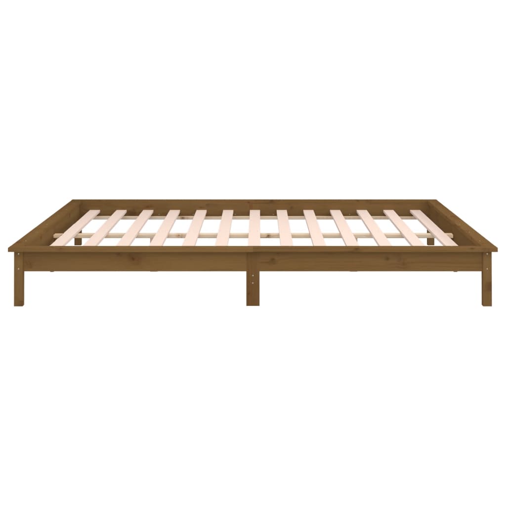 Solid Wood LED Bed Frame - Honey Brown, 200x200 cm (No Mattress)