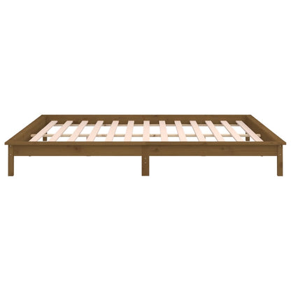 Solid Wood LED Bed Frame - Honey Brown, 200x200 cm (No Mattress)