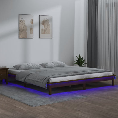 Solid Wood LED Bed Frame - Honey Brown, 200x200 cm (No Mattress)