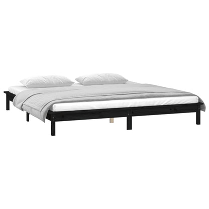 Solid Wood LED Bed Frame, Black, 200x200 cm - No Mattress Included