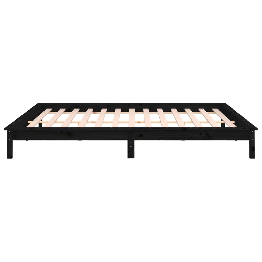 Solid Wood LED Bed Frame, Black, 200x200 cm - No Mattress Included