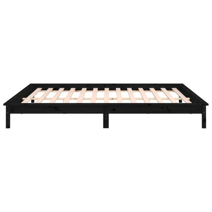 Solid Wood LED Bed Frame, Black, 200x200 cm - No Mattress Included