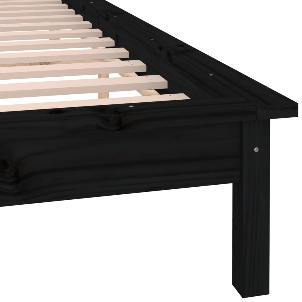 Solid Wood LED Bed Frame, Black, 200x200 cm - No Mattress Included