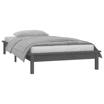 Grey LED Bed Frame, Solid Wood, Small Single 75x190 cm, No Mattress