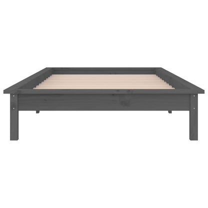 Grey LED Bed Frame, Solid Wood, Small Single 75x190 cm, No Mattress