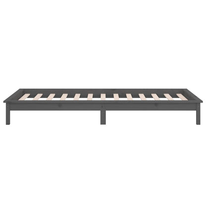 Grey LED Bed Frame, Solid Wood, Small Single 75x190 cm, No Mattress