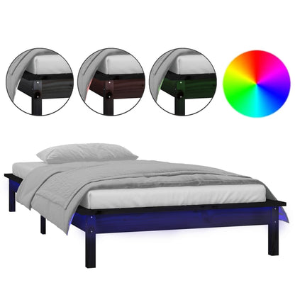 Black Solid Wood LED Bed Frame 75x190 cm - Small Single