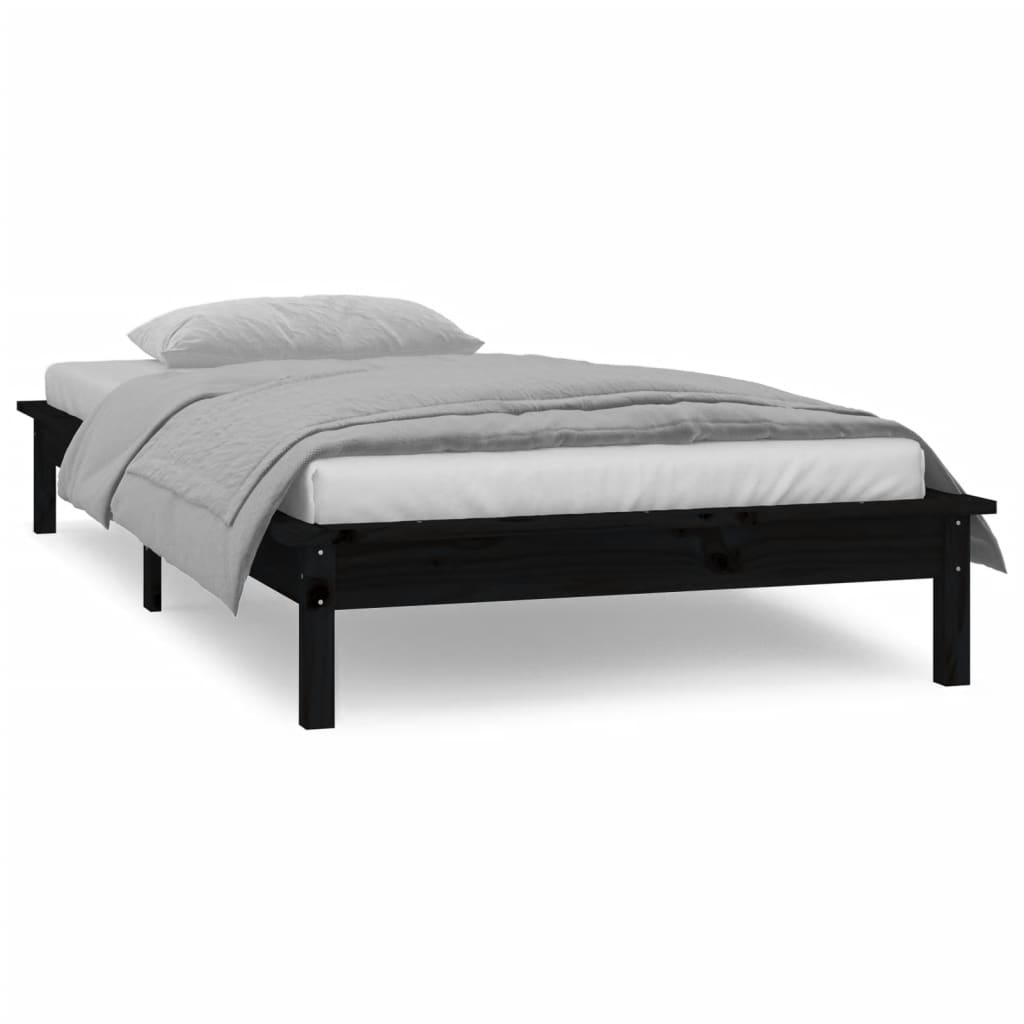 Black Solid Wood LED Bed Frame 75x190 cm - Small Single