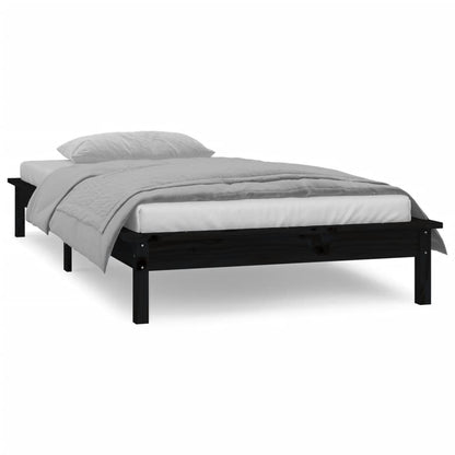 Black Solid Wood LED Bed Frame 75x190 cm - Small Single