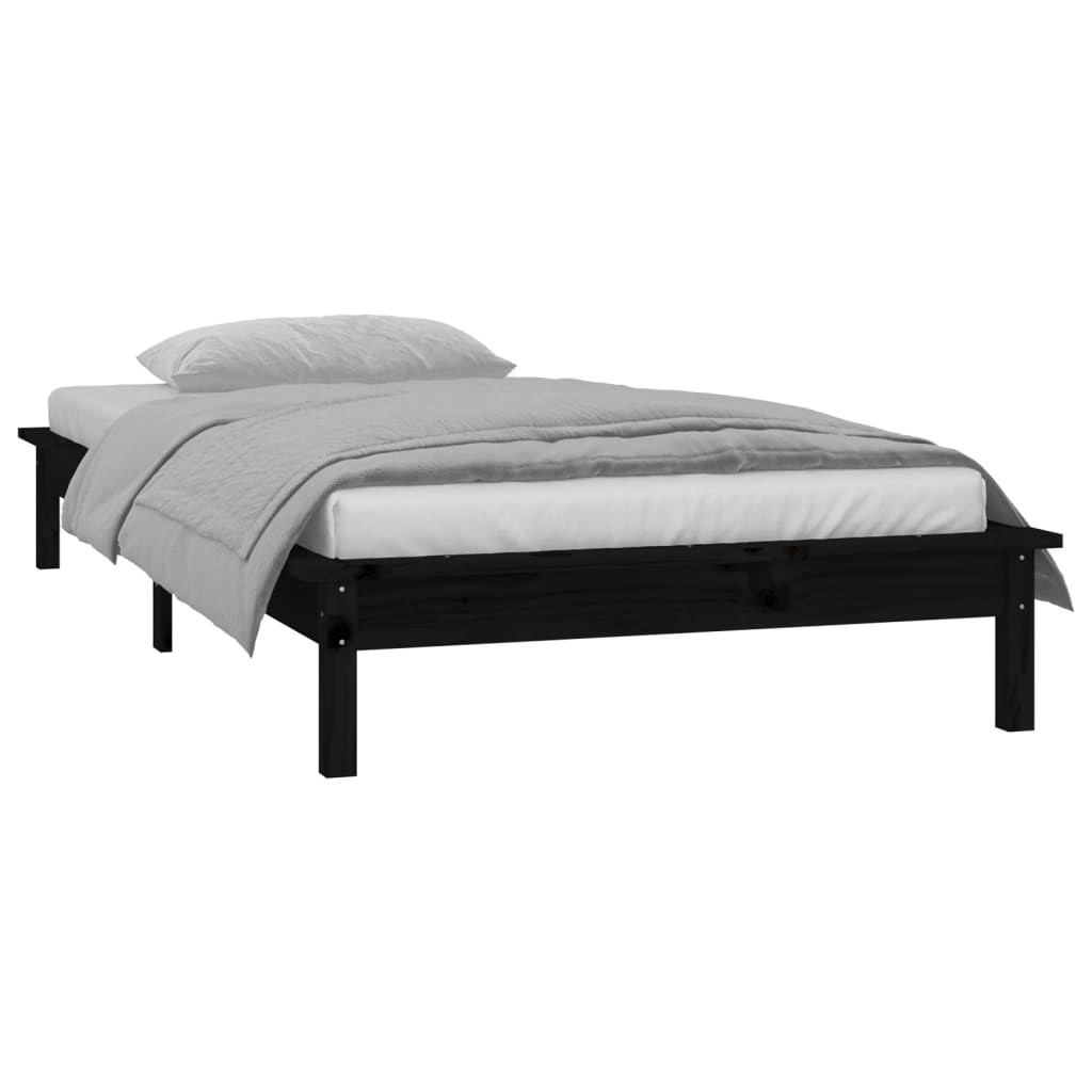 Black Solid Wood LED Bed Frame 75x190 cm - Small Single
