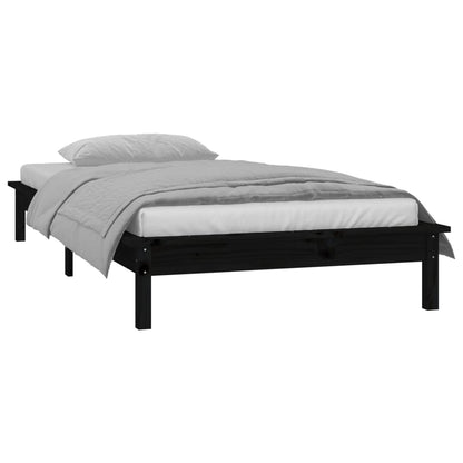 Black Solid Wood LED Bed Frame 75x190 cm - Small Single