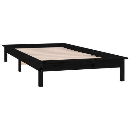Black Solid Wood LED Bed Frame 75x190 cm - Small Single