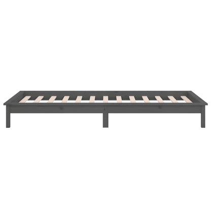 Grey Solid Wood LED Bed Frame 90x190 cm - No Mattress Included