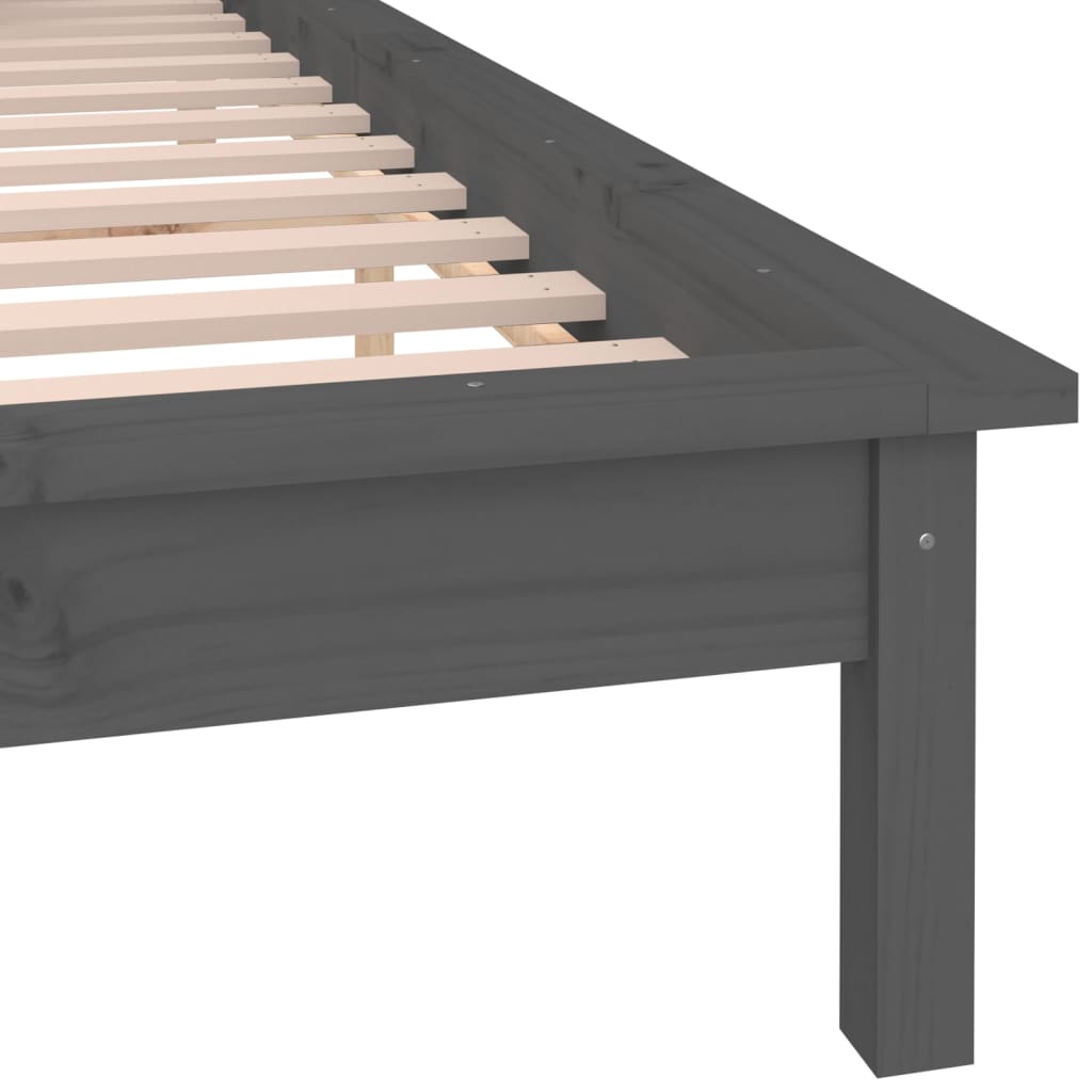 Grey Solid Wood LED Bed Frame, Small Double 120x190 cm