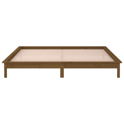Honey Brown Solid Wood LED Bed Frame 120x190cm - No Mattress