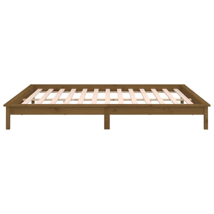 Honey Brown Solid Wood LED Bed Frame 120x190cm - No Mattress