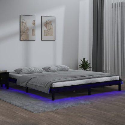 Black Solid Wood LED Bed Frame 120x190 cm - Small Double