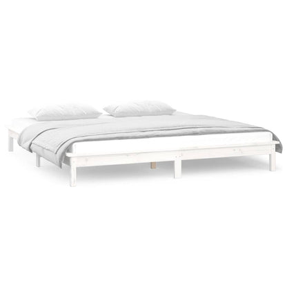 White Solid Wood LED Bed Frame - Double 135x190 cm (Mattress Not Included)