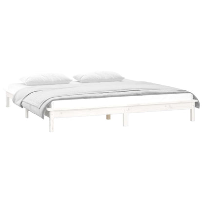 White Solid Wood LED Bed Frame - Double 135x190 cm (Mattress Not Included)
