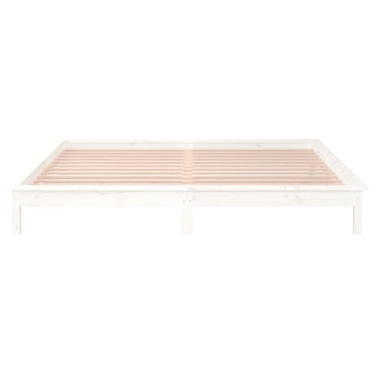 White Solid Wood LED Bed Frame - Double 135x190 cm (Mattress Not Included)