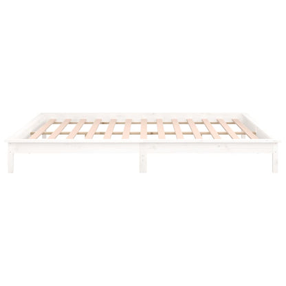 White Solid Wood LED Bed Frame - Double 135x190 cm (Mattress Not Included)