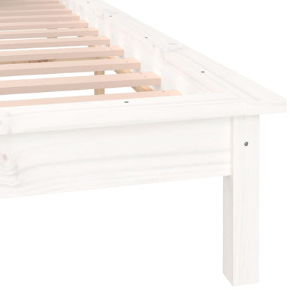 White Solid Wood LED Bed Frame - Double 135x190 cm (Mattress Not Included)