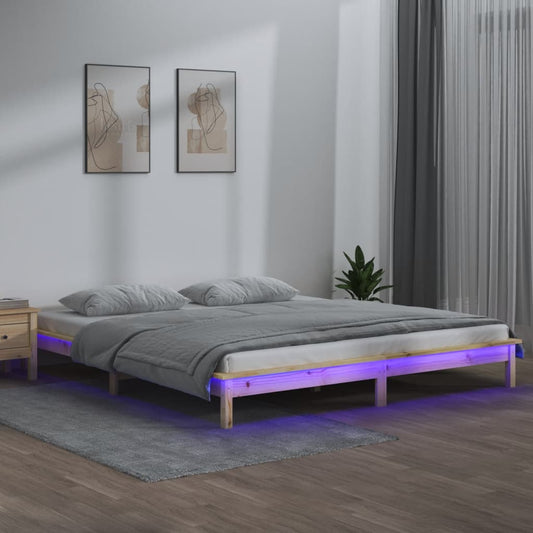 Solid Wood LED Bed Frame 140x190 cm - Mattress Not Included