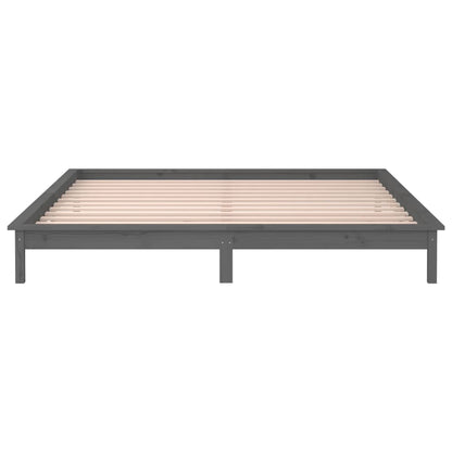 Solid Wood LED Bed Frame Grey 140x190 cm (No Mattress)