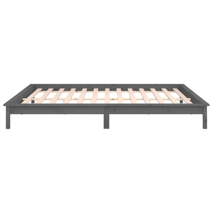 Solid Wood LED Bed Frame Grey 140x190 cm (No Mattress)