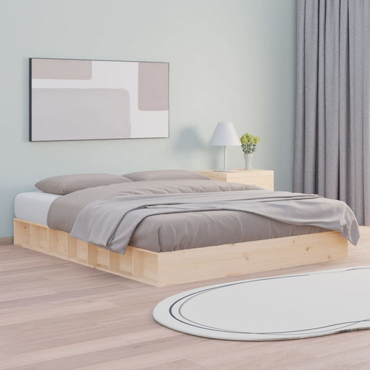Solid Wood Bed Frame 160x200 cm - Natural Finish, No Mattress