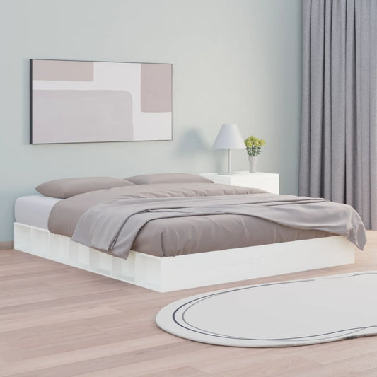 King Size Solid Wood Bed Frame 150x200 cm - White Finish