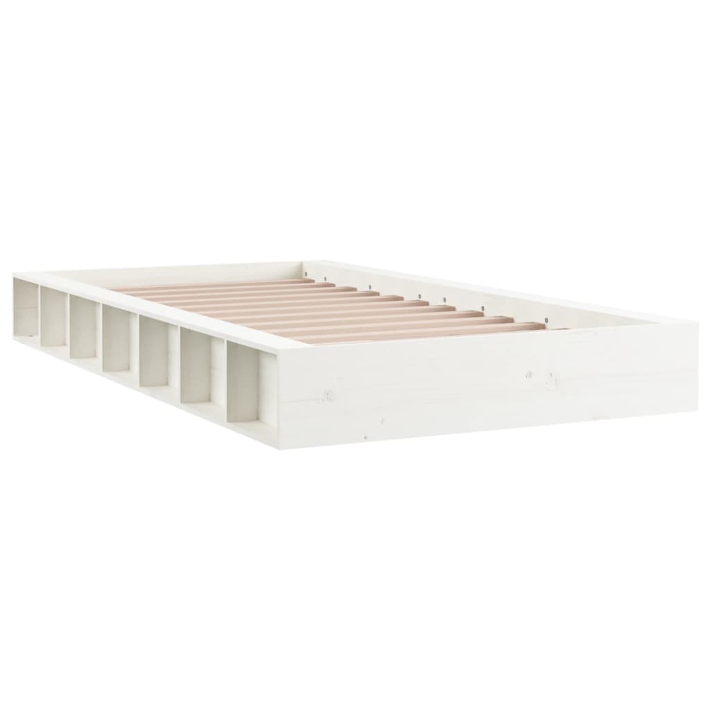 Solid Wood Bed Frame 90x200 cm - White Finish, No Mattress