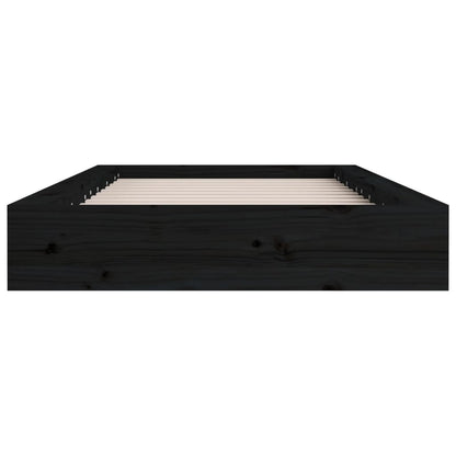 Solid Wood Black Double Bed Frame 135x190 cm - No Mattress