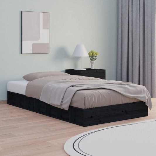 Solid Wood Black Double Bed Frame 135x190 cm - No Mattress
