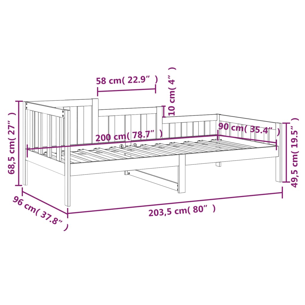 Solid Pine Wood Day Bed 90x200 cm - No Mattress Included