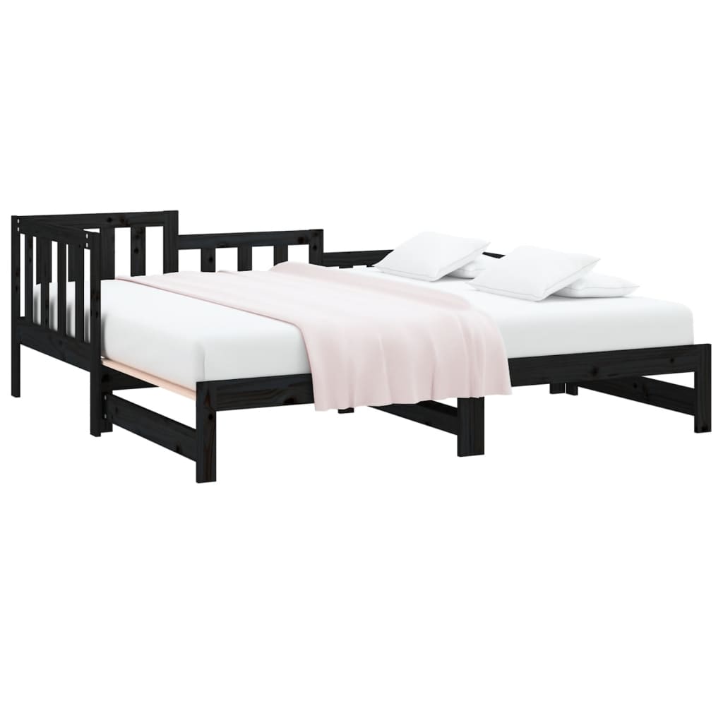 Black Solid Pine Pull-Out Day Bed Frame - No Mattress Included