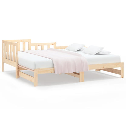 Solid Pine Pull-Out Day Bed, 2x(90x190) cm Frame, No Mattress
