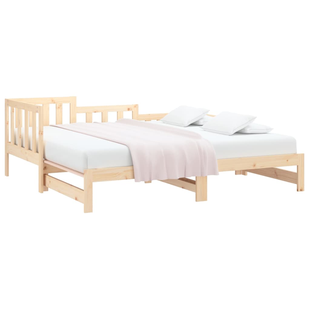 Solid Pine Pull-Out Day Bed, 2x(90x190) cm Frame, No Mattress