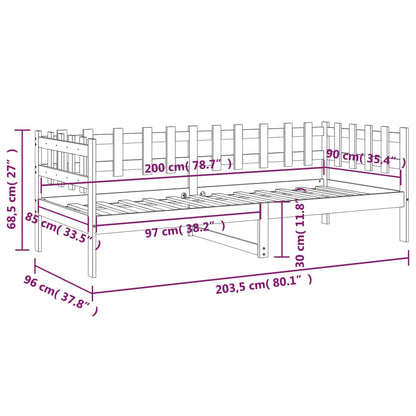 Solid Pine Grey Day Bed 90x200 cm - No Mattress Included