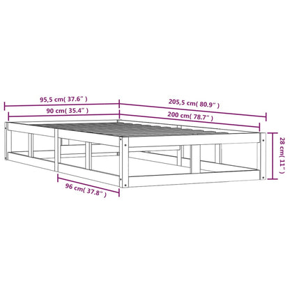 White Solid Wood Bed Frame 90x200 cm - No Mattress Included