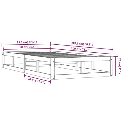 Solid Wood Black Bed Frame 90x200 cm - No Mattress Included
